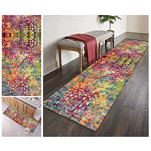 ZVEZVI Teppich Läufer Flur Küche rutschfest Waschbar Rosa Boho 50x200cm Bunter Modern rutschfest Waschbar Vintage Kücheläufer Teppichläufer Polyester Meterware Anpassbar von ZVEZVI