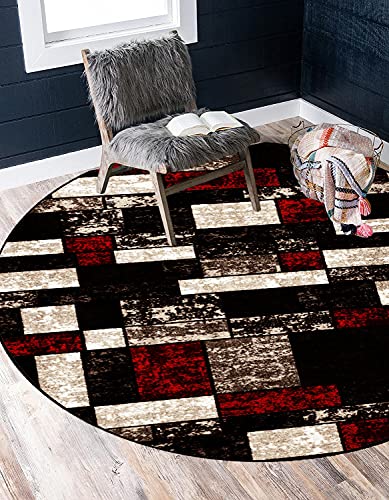 ZVEZVI Teppich Rund, Runde Teppiche 130 Bunt Braun und Rot Modern Waschbar rutschfest Wohnzimmer Schlafzimmer von ZVEZVI