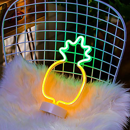 LED Ananas Neonlicht Schild, ZVO Neon Light Wandleuchte Zeichen Innen, Batterie/USB Wandkunst Leuchtreklame Decoration Schreibtisch Nachtlicht für Weihnachten Kinder Schlafzimmer Wohnzimmer Bar von ZVO