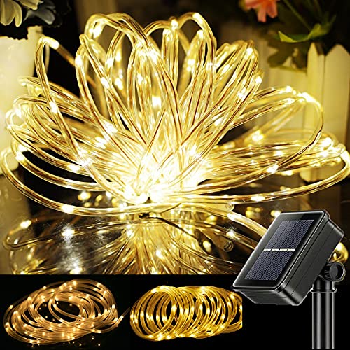 ZVO Solar Lichtschlauch Lichterkette Außen, 10M 100 LED Schlauch Lichterkette PVC Rope Innen - 8 Modi Wasserdichte Aussen Dekorative für Garten Balkon Terasse Yard Hochzeit Baum Party(Warmweiß) von ZVO