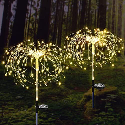ZVO Solarlampe für Außen Garten, 2 Stück 120 LED Solar Feuerwerk Licht Deko, 2 Modi Farbiges Solarleuchten Gartenstecker mit Farbwechsel LED Wetterfest Gartenleuchte für Aussen Patio (Warmweiß) von ZVO