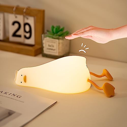 ZVO LED Nachtlicht Kinder, Flach Liegende Ente Nachttischlampe mit 3 Lichtstufen, Enten Nachtlamp mit Touch Control Timer Dimmable für Kinderzimmer Schlaflichter Babyzimmer Deko Geburtstag(Ente) von ZVO