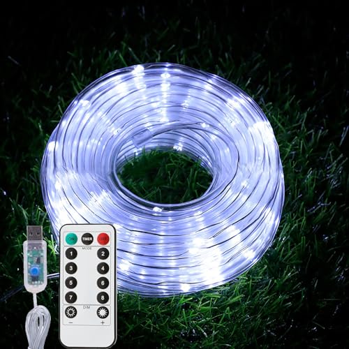 ZVO LED Schlauch Lichterkette Außen, 10M 100 LED Lichtschlauch Innen mit USB, 8 Modi IP65 Wasserdicht Lichterkette für Garten Balkon Schlafzimmer Camping Weihnachten Party Deko(Weiß) von ZVO