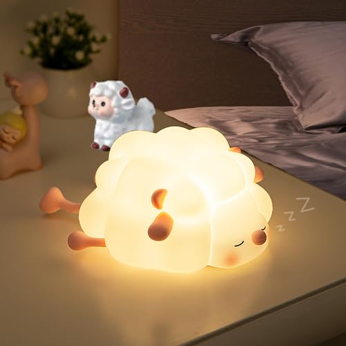 ZVO Nachtlicht Kinder, LED Schaf Nachttischlampe Baby mit 3 Lichtstufen, Kawaii Nachtlamp aus Silikon mit Touch Control für Kinderzimmer Schlaflichter Babyzimmer Deko Geburtstagsgeschenk(Rosa) von ZVO