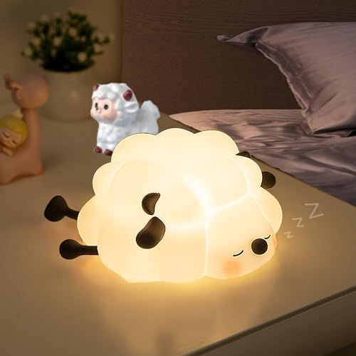 ZVO Nachtlicht Kinder, LED Schaf Nachttischlampe Baby mit 3 Lichtstufen, Kawaii Nachtlamp aus Silikon mit Touch Control für Kinderzimmer Schlaflichter Babyzimmer Deko Geburtstagsgeschenk(Schwarz) von ZVO