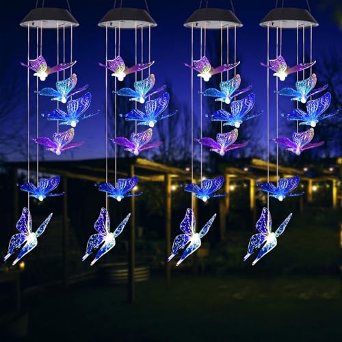 ZVO Schmetterling Solar Windspiel Garten - 4er Set Solar Sschmetterlinge für außen Hängend, Balkondeko Hängeleuchte für Mama Oma Kind - Mehrfarbig von ZVO