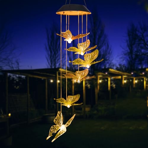 ZVO Schmetterling Solar Windspiel Garten - Solar Schmetterlinge für außen Hängend, Balkondeko Hängeleuchte für Mama Oma Kind - Warmes Licht von ZVO