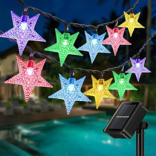 ZVO Solar Lichterkette Außen, 50 LED 7M Solar Sterne Lichterkette Aussen, 8 Modus Outdoor Star Lichtervorhang IP65 Wasserdicht für Terrasse Garten Balkon Innen Weihnachten Deko(Mehrfarbig) von ZVO