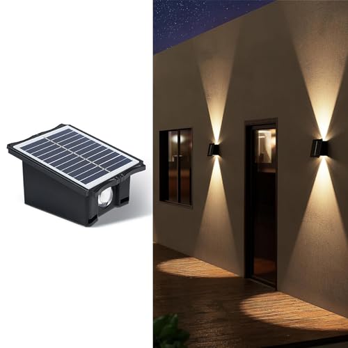 ZVO Solar Wandleuchte für Aussen, LED Solarleuchte für Außen LED Wandleuchte Up and Down Leuchten 2 Modus IP65 Wasserdicht Kabellos Solarlampen für Garten Treppe Balkon Terrasse Pfad Garage von ZVO