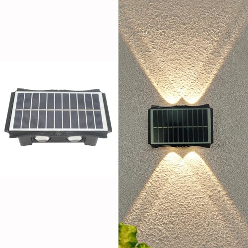 ZVO Solar Wandleuchte für Außen Garten, Up and Down LED Solarleuchte Aussen Wandleuchte, 2 Beleuchtungsstufen IP65 Wasserdicht Kabellos Solarlampen für Treppe Balkon Terrasse (Warmweiß) von ZVO