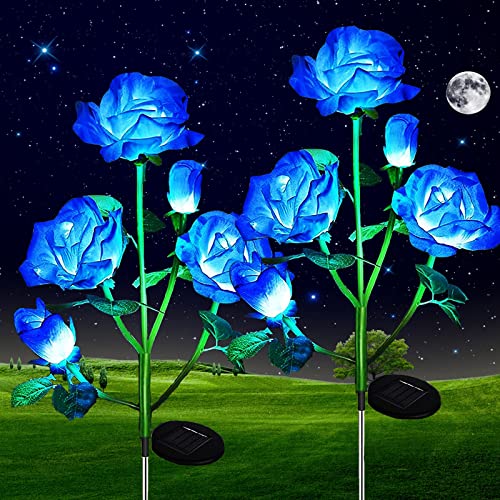 ZVO Solarlampen für Außen Garten, 2 Stück Solarleuchten Garten Deko mit 10 LED Rose Blume Lichter, Solar Wegeleuchten Außen Gartenleuchte Lampen für Outdoor Rasen Feld Weg Terrasse(Blau) von ZVO