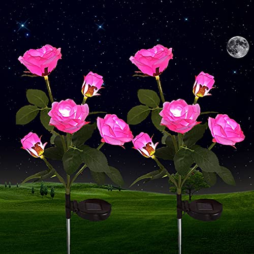 ZVO Solarlampen für Außen Garten, 2 Stück Solarleuchten Garten Deko mit 10 LED Rose Blume Lichter, Solar Wegeleuchten Außen Gartenleuchte Lampen für Outdoor Rasen Feld Weg Terrasse(Rosa) von ZVO