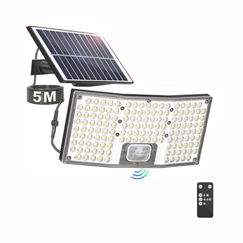 ZVO Solarlampen für Außen mit Bewegungsmelder, 146 LED Solarleuchte Aussen mit Fernbedienung, 3 Modi Sicherheitswandleuchte IP65 Wasserdicht Wandleuchte Solar Lampe Outdoor für Garten Garage von ZVO