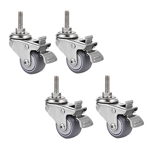4 Pcs Castor Wheels Heavy Duty Trolley Furniture Caster with Brake 304 Stainless Steel Caster 360 Degree Threaded Stem Caster Wheel,Load Capacity 90kg,Wear-Resistant/Mute,1.5Inch(M8) von ZVOWTYFA