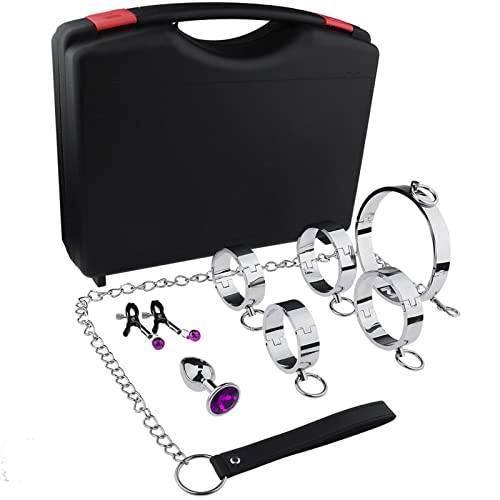 ZWBHSH Luxus BDSM Bondage Set 6 Stück Bettbündelset Mit Edelstahl Handschellen Halsband Nippelklemmen Analplug Fußfesseln Tragbarer Koffer Leicht Zu Tragen Fesseln Sex Spielzeuge Für Paare Set,Women ZWBHSH Luxus BDSM Bondage Set 6 Stück Bettbündelset Mit Edelstahl Handschellen Halsband Nippelklemmen Analplug Fußfesseln Tragbarer Koffer Leicht Zu Tragen Fesseln Sex Spielzeuge Für Paare Set,Women von ZWBHSH