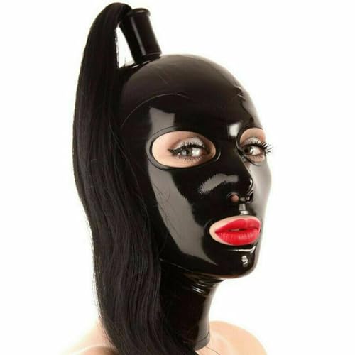 ZWBHSH sexy Latexmaske mit Zopf Reißverschluss Vollgesichtsabdeckung Maske BDSM Fetisch Maske Cosplay Halloween Maske Sexspielzeug Für Paare Meister, Königin, Sex, BDSM, Party, Cosplay, Urlaub von ZWBHSH