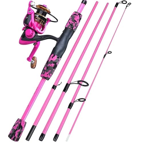 ZWCSHUU Angelruten-Set, 1,7 m Spinnrute und Spinnrolle der Serie 1000–2000, maximale Zugkraft 5 kg, for das Hechtangeln im Süßwasserbarsch Angelruten Kombi-Set(1.7m and 1000,Pink) von ZWCSHUU