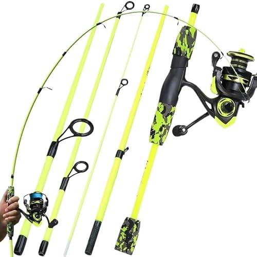 ZWCSHUU Angelruten-Set, 1,7 m Spinnrute und Spinnrolle der Serie 1000–2000, maximale Zugkraft 5 kg, for das Hechtangeln im Süßwasserbarsch Angelruten Kombi-Set(1.7m and 2000,Yellow) von ZWCSHUU