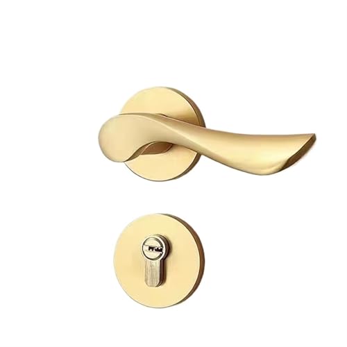 ZWCSHUU Türgriff Goldener Türgriffsatz for den Innenbereich, einfaches magnetisches Türschloss aus Aluminiumlegierung, for Schlafzimmer, Holztür, stummer Diebstahlschutz-Türgriff(B-Style) von ZWCSHUU
