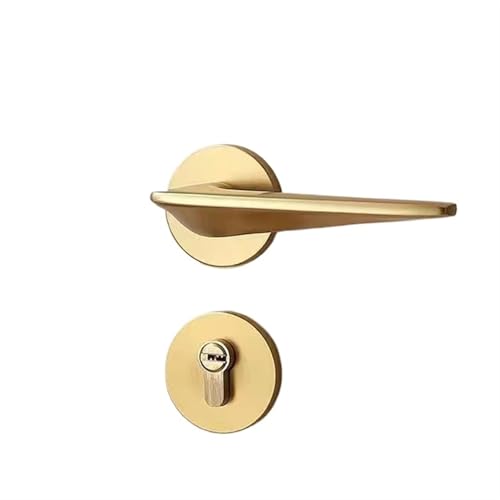ZWCSHUU Türgriff Goldener Türgriffsatz for den Innenbereich, einfaches magnetisches Türschloss aus Aluminiumlegierung, for Schlafzimmer, Holztür, stummer Diebstahlschutz-Türgriff(D-Style) von ZWCSHUU