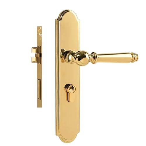 ZWCSHUU Türgriff Innenhebelschlösser aus gebürstetem Gold, Schlafzimmertürgriffschloss, solides Messing, stumme mechanische/magnetische Schlösser for Holztüren(PVD IG MC) von ZWCSHUU