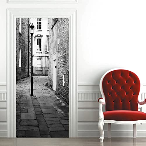 3D Innentür Türposter Türtapete Türaufkleber Schwarz-Weiße Stadtstraße 77X200cm Selbstklebend Türfolie Poster Tapete Wandtattoo Tür Wandbild Aufkleber Schlafzimmer Bad Büro Hause Deko von ZWEBY