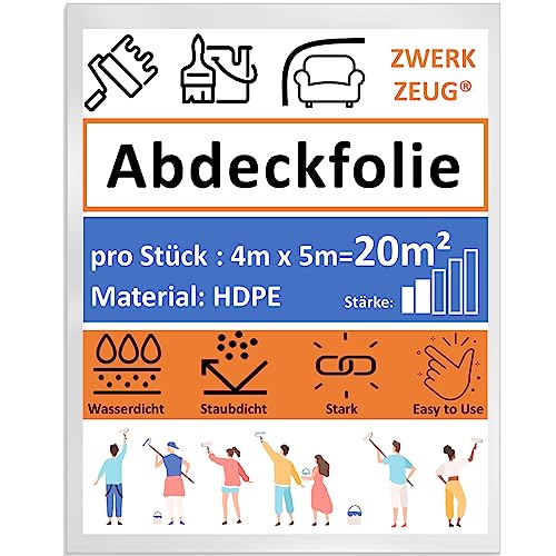 10x ZWERKZEUG® 10 Stück Set je 4m x 5m Maler Abdeckfolie Transparente Staubschutzfolie Plastikplane Allzweck-Folie Malerplane Malerfolie Abdeckvlies Abdeckplane Malerarbeit (Normal x 6 Stück) von ZWERKZEUG