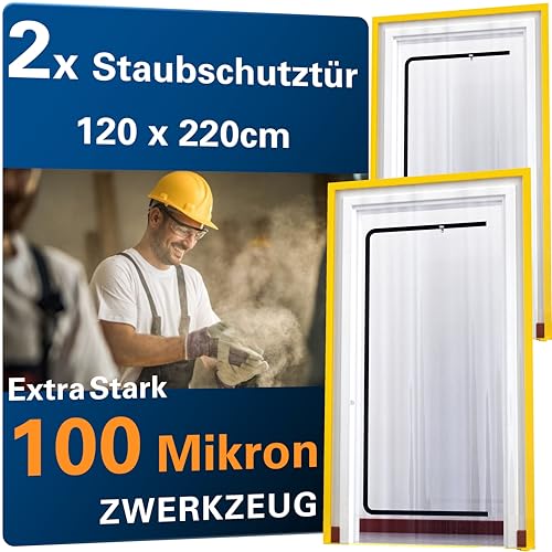 2 Stück ZWERKZEUG® 2x Staubschutztüren mit Reißverschluss 𝟏,𝟐𝟎 𝐱 𝟐,𝟐𝟎 𝐦 extra stark 100 mikron Wasserdicht Anti-Staub Reißverschluss Tür Staubschutzwand Staubtür von ZWERKZEUG