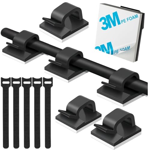 Kabelmanagement Vorteil Set, 60 Stück Kabelhalter und 5 Stück Kabelbinder. ZWERKZEUG® Kabelhalter Kabelclips selbstklebend mit starke 3M Kleber, Kabelbinder in Set erhältlich von ZWERKZEUG