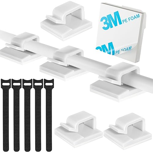 Kabelmanagement Vorteil Set, 60 Stück Kabelhalter und 5 Stück Kabelbinder. ZWERKZEUG® Kabelhalter Kabelclips selbstklebend mit starke 3M Kleber, Kabelbinder in Set erhältlich von ZWERKZEUG