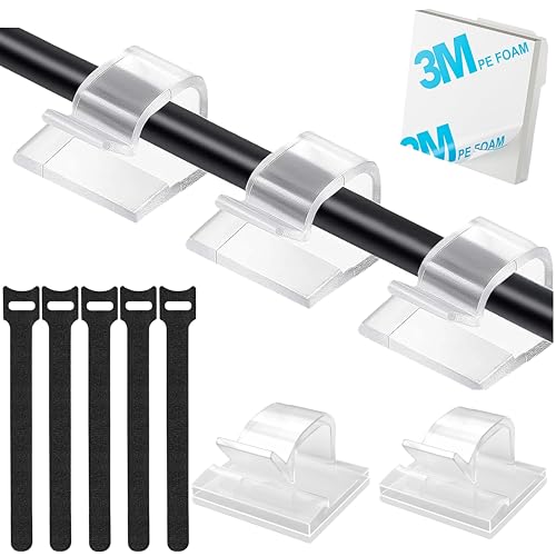 Kabelmanagement Vorteil Set, 60 Stück Kabelhalter und 5 Stück Kabelbinder. ZWERKZEUG® Kabelhalter Kabelclips selbstklebend mit starke 3M Kleber, Kabelbinder in Set erhältlich von ZWERKZEUG