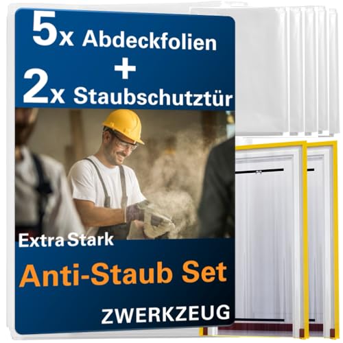 ZWERKZEUG® 2x Staubschutztüren mit Reißverschluss 𝟏,𝟐𝟎 𝐱 𝟐,𝟐𝟎 𝐦 extra stark 100mic Wasserdicht Anti-Staub Reißverschluss Tür Staubschutzwand Staubtür von ZWERKZEUG
