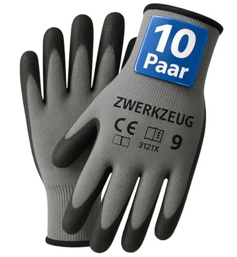 ZWERKZEUG Arbeitshandschuhe-Grau (Größe 10 (10er Pack)) von ZWERKZEUG