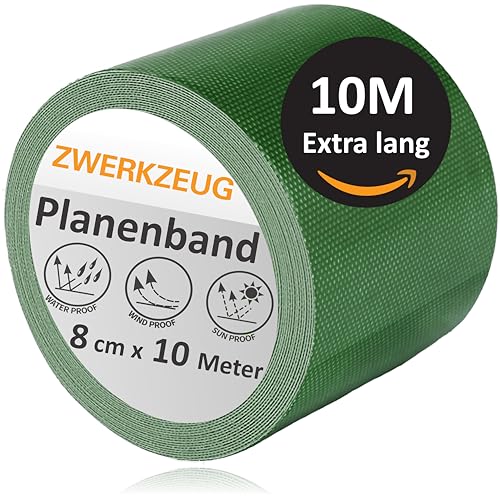 ZWERKZEUG Planenband - Reparaturkleberband – extra lang 8cm x10m - hohe Klebekraft – UV beständig – Wasserfest – in zwei Farben erhältlich - geeignet für Abdeckplane, Gewerbeplane, Zelt, Sonnenschirm ZWERKZEUG Planenband - Reparaturkleberband – extra lang 8cm x10m - hohe Klebekraft – UV beständig – Wasserfest – in zwei Farben erhältlich - geeignet für Abdeckplane, Gewerbeplane, Zelt, Sonnenschirm von ZWERKZEUG