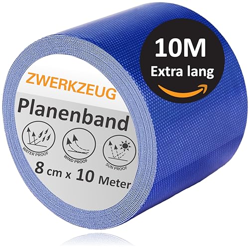 ZWERKZEUG Planenband - Reparaturkleberband – extra lang 8cm x10m - hohe Klebekraft – UV beständig – Wasserfest – in zwei Farben erhältlich - geeignet für Abdeckplane, Gewerbeplane, Zelt, Sonnenschirm von ZWERKZEUG