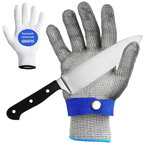 ZWERKZEUG Schnittschutzhandschuhe, Lebensmittelqualität Level 9 Schutz Edelstahl Draht Metall Mesh Arbeitshandschuhe, hoher Komfort & sicheres Schneiden, Baumwolle Handschuhe gratis dazu! von ZWERKZEUG