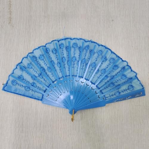 Charming Chinese Silk Folding Fan for Parties and Weddings Essential for Summer Events (blue) von ZWEquipint