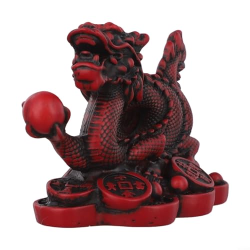 Chinesischer verheißungsvoller Drache, Kunstharz-Skulptur für Feng Shui, um Wohlstand und Erfolg in Wohnräumen anzuziehen (Mahagoni S) von ZWEquipint