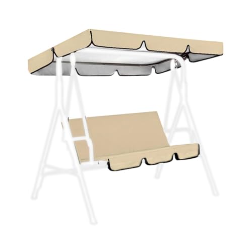 Gartenschaukel-Abdeckungs-Set mit wasserdichtem 190T-Vordach, 190 x 132 cm und Sitzbezug, 150 x 150 cm, für 3-Sitzer-Gartenmöbelschutz (beige) von ZWEquipint