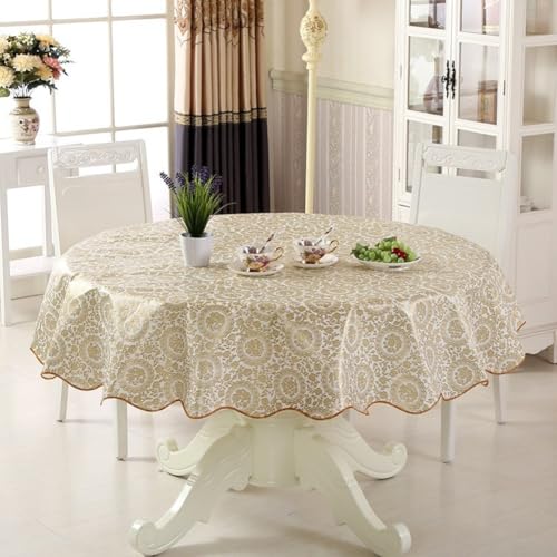 Runde Tischdecke für den Hausgebrauch aus PVC, geeignet für Tische mit 4 oder 6 Sitzplätzen (Gold(152 cm) von ZWEquipint