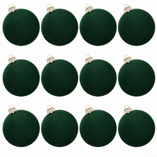 Set mit 12 Samt-Weihnachtskugeln für Baum, Wand, Fenster, hängende Feiertagsdekorationen für saisonalen Gebrauch (reine grüne Tinte) von ZWEquipint