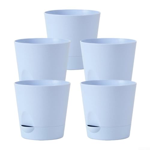 ZWEquipint Automatische Bewässerung Kunststoff Pflanztöpfe Set von 5, mit Ablauflöchern für Sukkulenten, Büro, Schreibtisch, Balkon, Garten, Dekoration (blau) von ZWEquipint