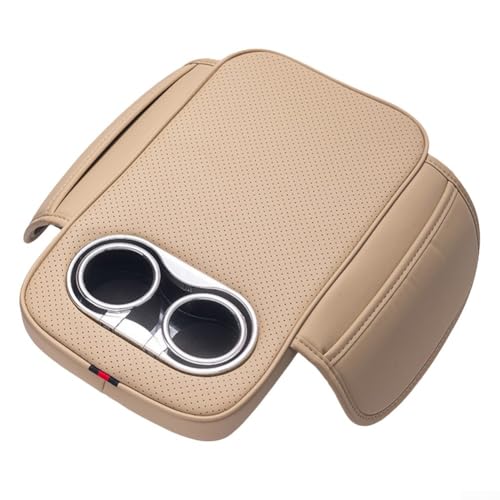ZWEquipint Leder Auto Armlehne Box Erhöhung Pad mit Tasche, Mittelkonsole Abdeckung für Ellenbogenstütze, Innenzubehör für die meisten Fahrzeugmodelle, Schwarz (Beige) von ZWEquipint