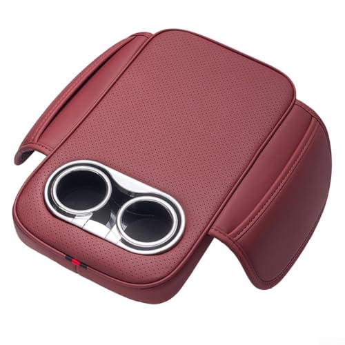 ZWEquipint Leder Auto Armlehne Box Erhöhung Pad mit Tasche, Mittelkonsole Abdeckung für Ellenbogenstütze, Innenzubehör für die meisten Fahrzeugmodelle, schwarz (rot) von ZWEquipint