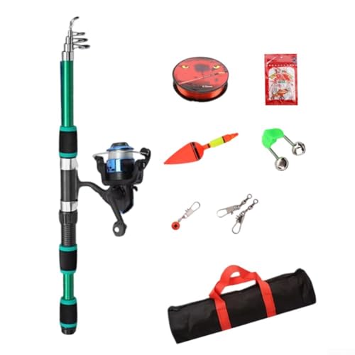 ZWEquipint Teleskop-Angelruten-Set, 1,8 m, komplettes Set, mit Spinning-Rollenschnur, Haken, Köder, Schwimmer, Glockenverbinder, tragbar, für Combo, für Outdoor-Angeln (grün) von ZWEquipint