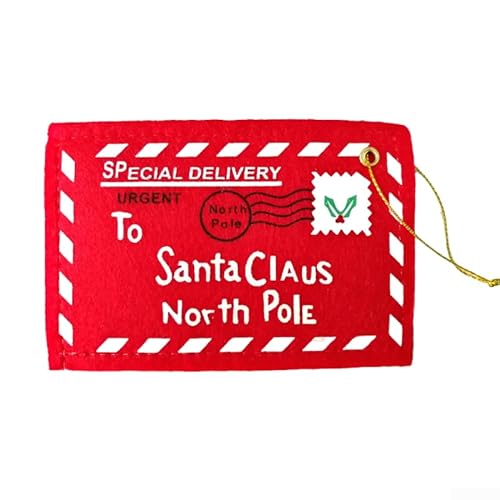 ZWEquipint Weihnachts-Filz-Umschlag, Weihnachtsmann-Karte, Tasche, Ornamente, für Baumdekoration, Urlaub, bestickt, rot, weiß, grün, 10-teiliges Set, hängende Aufbewahrung, festliche Dekoration (rot) von ZWEquipint
