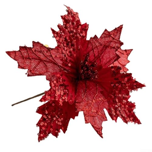 ZWEquipint Weihnachtsbaum-Weihnachtsstern, glitzernde Blume, Ornament, 25 cm, hängende Dekoration, für Urlaub, Party, Zuhause, Garten, Hochzeit, Weihnachten, festliche Dekoration (rot) von ZWEquipint