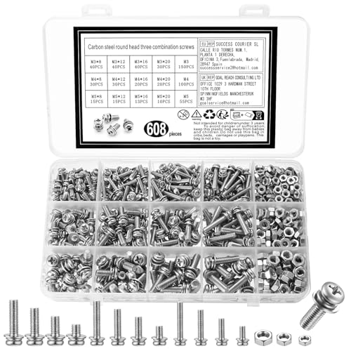608 Stück M3 M4 M5 Schrauben Set, Kreuzschrauben mit Muttern Set, Linsenkopfschrauben Muttern Set mit Unterlegscheiben Set, Rundkopfschrauben Gewindeschrauben Set, Maschinenschrauben Sortiments Set 608 Stück M3 M4 M5 Schrauben Set, Kreuzschrauben mit Muttern Set, Linsenkopfschrauben Muttern Set mit Unterlegscheiben Set, Rundkopfschrauben Gewindeschrauben Set, Maschinenschrauben Sortiments Set von ZWFSDM