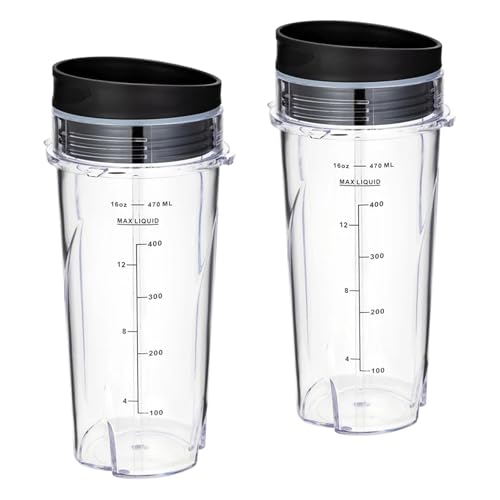 16 Oz Ersatzbecher, Kompatibel Mit Ninja, QB3001SS Fit Compact Personal Blender, Mit Deckel – 2er-Pack, Leicht Zu Reinigen 16 Oz Ersatzbecher, Kompatibel Mit Ninja, QB3001SS Fit Compact Personal Blender, Mit Deckel – 2er-Pack, Leicht Zu Reinigen von ZWFYJEWU