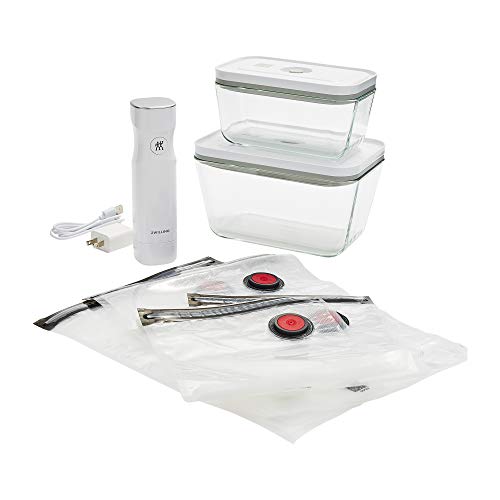 ZWILLING Fresh & Save 7-teiliges Vakuumiergerät Starter-Set, Sous-Vide-Beutel, Mahlzeitvorbereitung, luftdichte Frischhaltedosen, Glas von ZWILLING